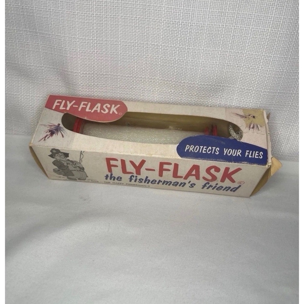 Vintage Fly-Flask The Fisherman's Friend Pioneer Sales Lure Case with Box Red